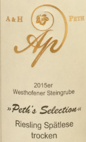 A & H Peth Riesling Spätlese trocken 'Westhofener Steingrube' 2018